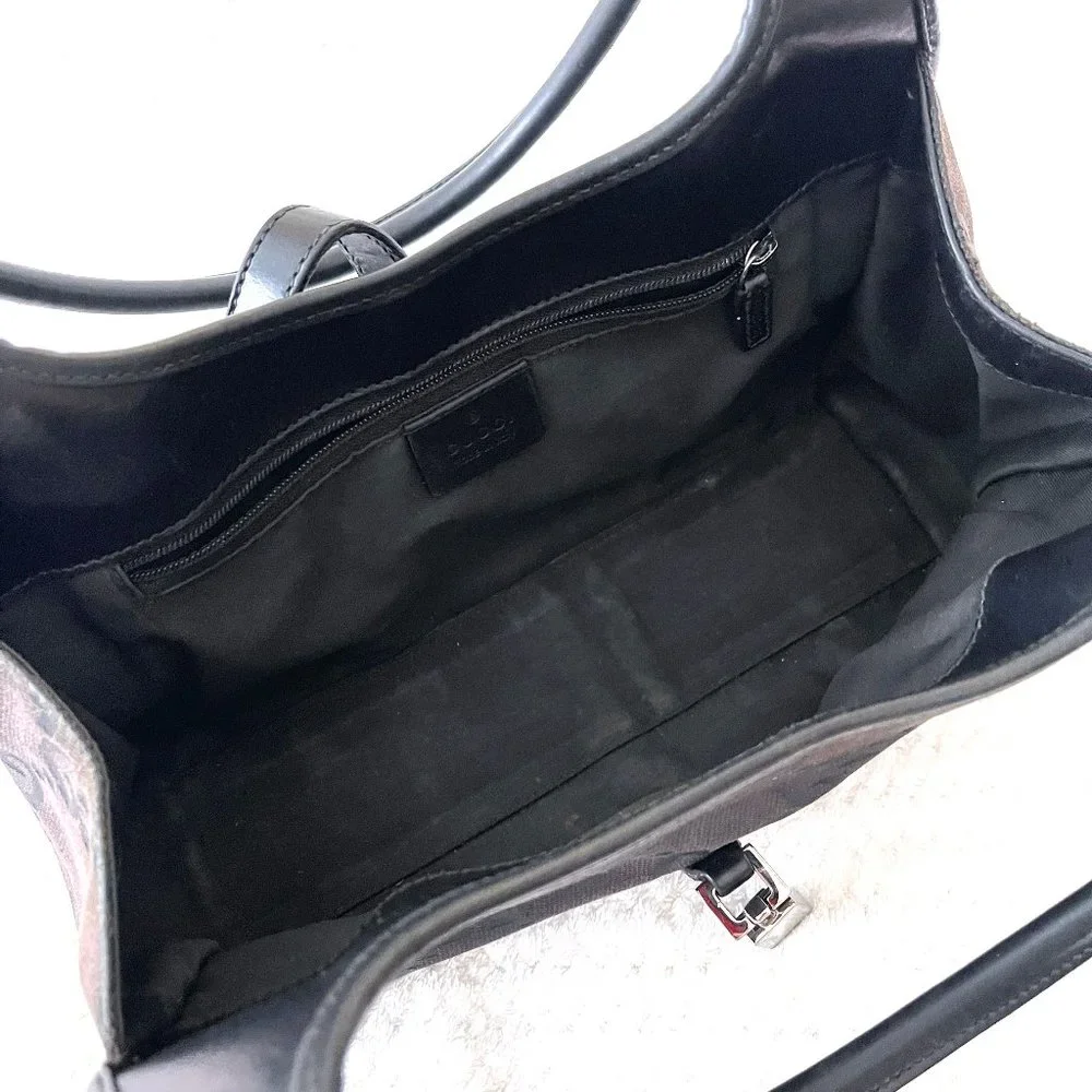 Auc Gucci Black GG Canvas and Leather Jackie Bardot Vintage Hobo